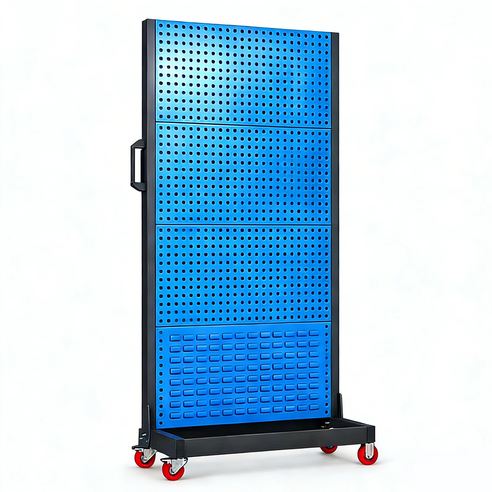 YXYLJOZ Heavy Duty Adjustable Garage Storage Rack, Pegboard Tool Organizer with Locking Casters, Steel Shelving for Workshop, Garage & Warehouse Organization (4Tier)