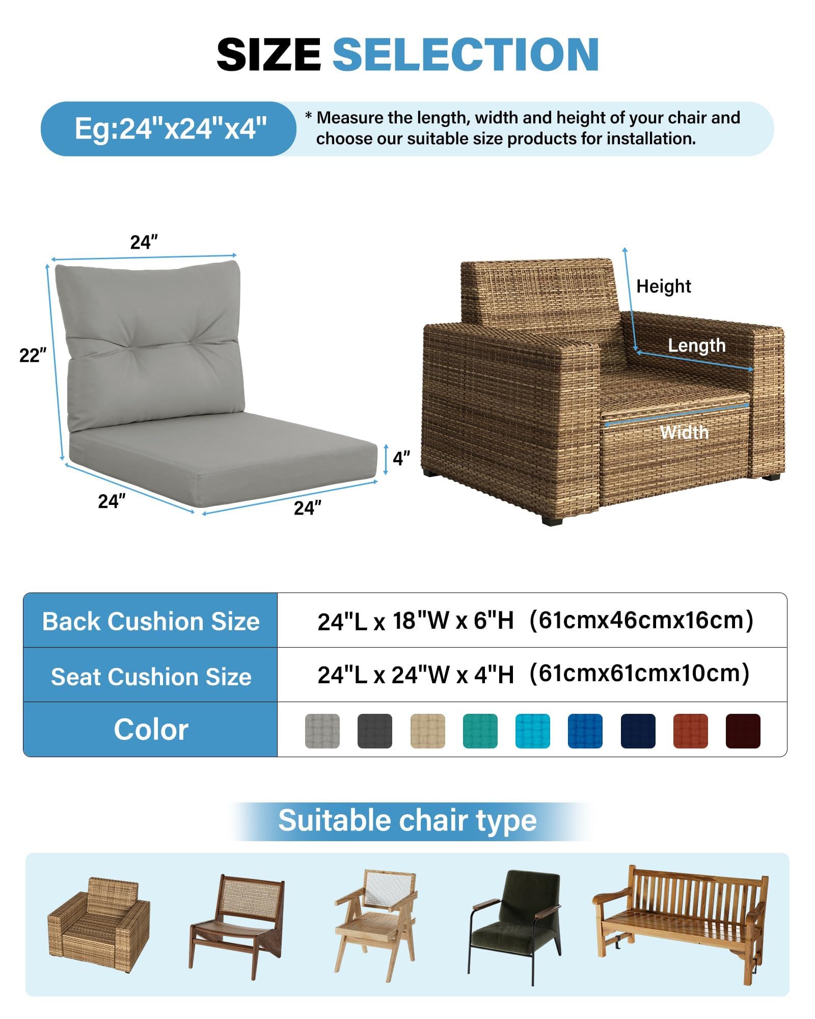 Condition photo showing New/Like New for yefu olefin outdoor chair cushions: fade resistant outdoor seat cushion 24 x 24 - all weather patio furniture cushion with ties - deep seat patio cushions for chair sofa couch(light gray)