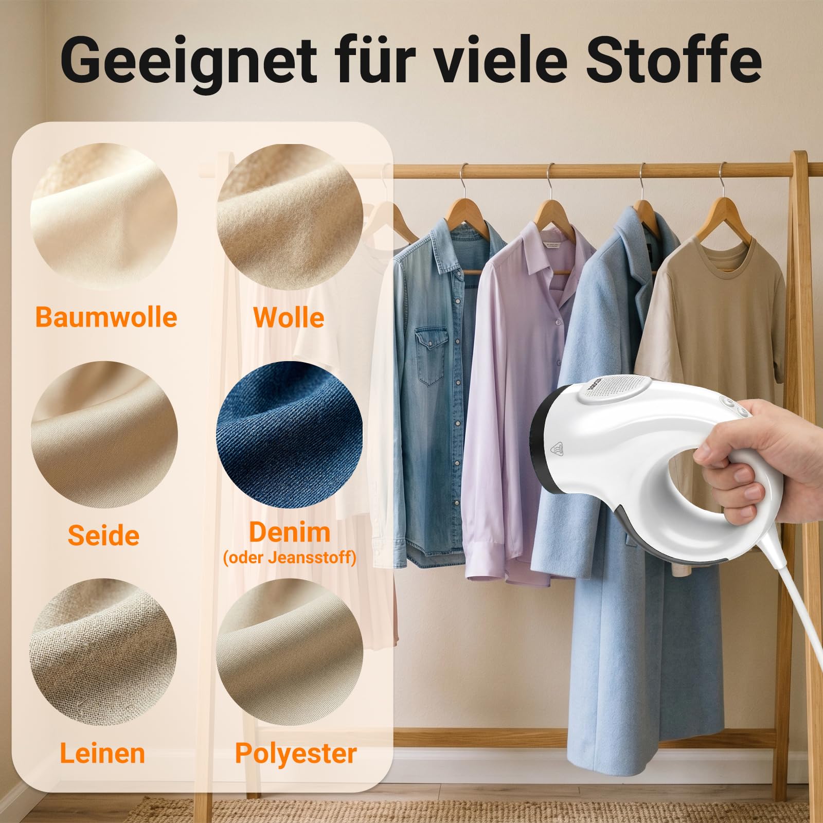 Steamer Dampfglätter mit Saugfunktion, Tragbarer Reisedampfglätter | 2800 Pa Saugleistung, Großer abnehmbar Wassertank, 25Sekunden Aufheizen, Dampfbügeleisen 2 in 1, Halterung, Tasche