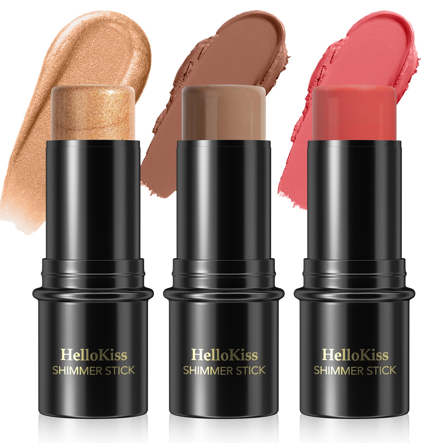 3PCS Contour Highlighter Blush Stick Set - Waterproof Long-Lasting Cream Stick for Cheeks Lips & Eyes, Long-Lasting & Easy to Apply