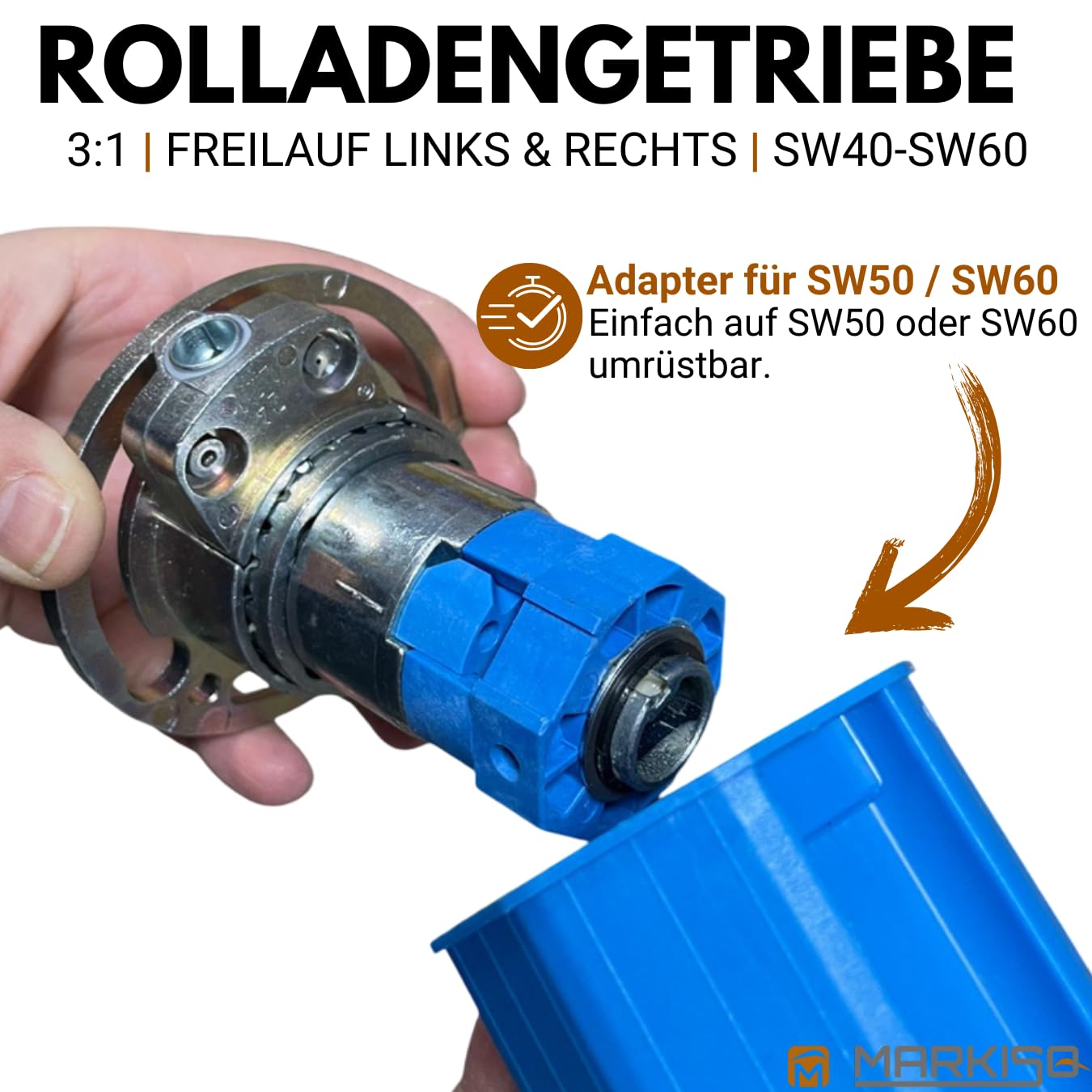 Rolladengetriebe 3:1 – Kurbelgetriebe [Freilauf Links] für SW40 Rollladenwelle – Kegelradgetriebe [Made in Germany] mit 6mm Innenvierkant-Antriebsstab – ®markiso Qualität
