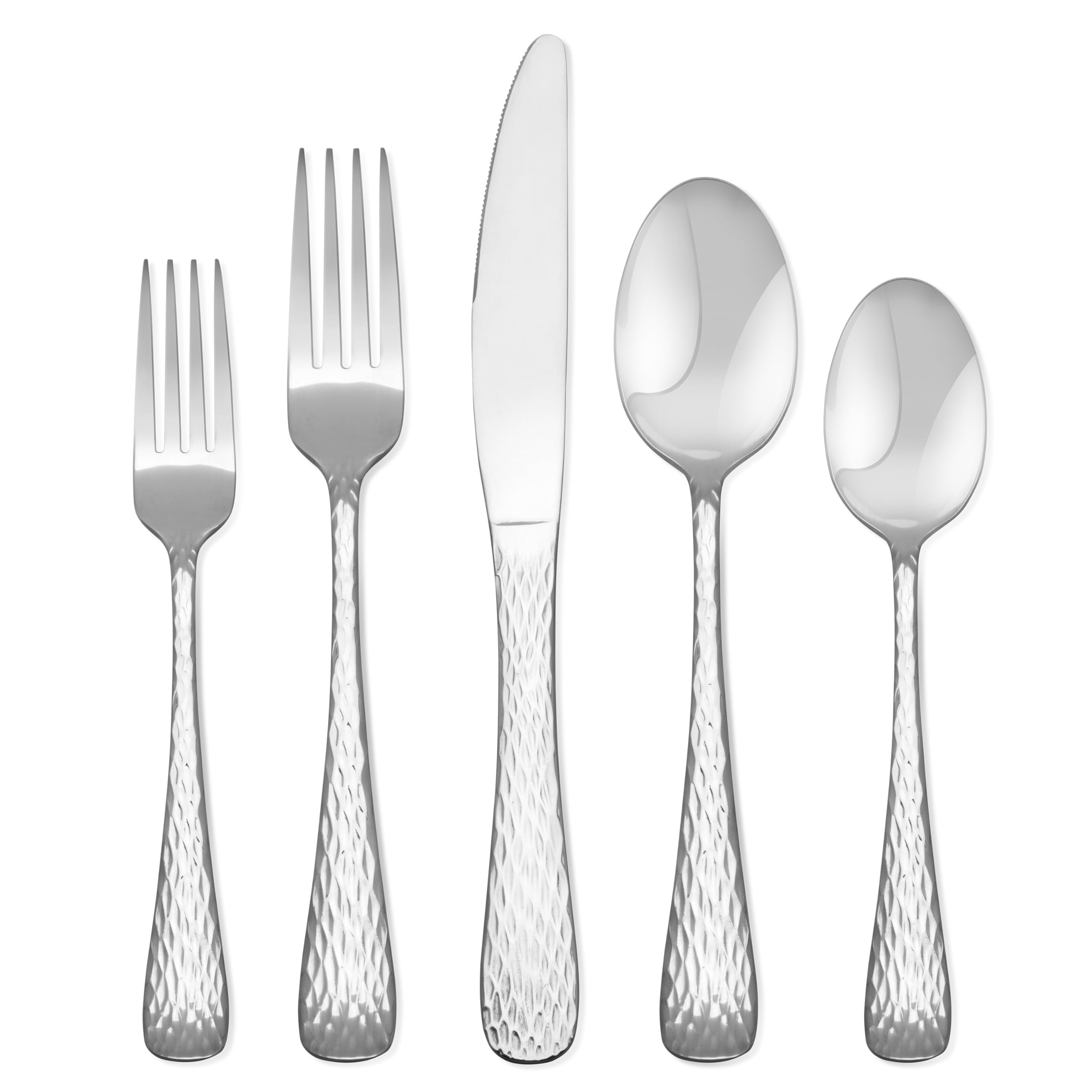 Hampton Forge 45 Piece Melody Hammered Flatware Set, Metallic