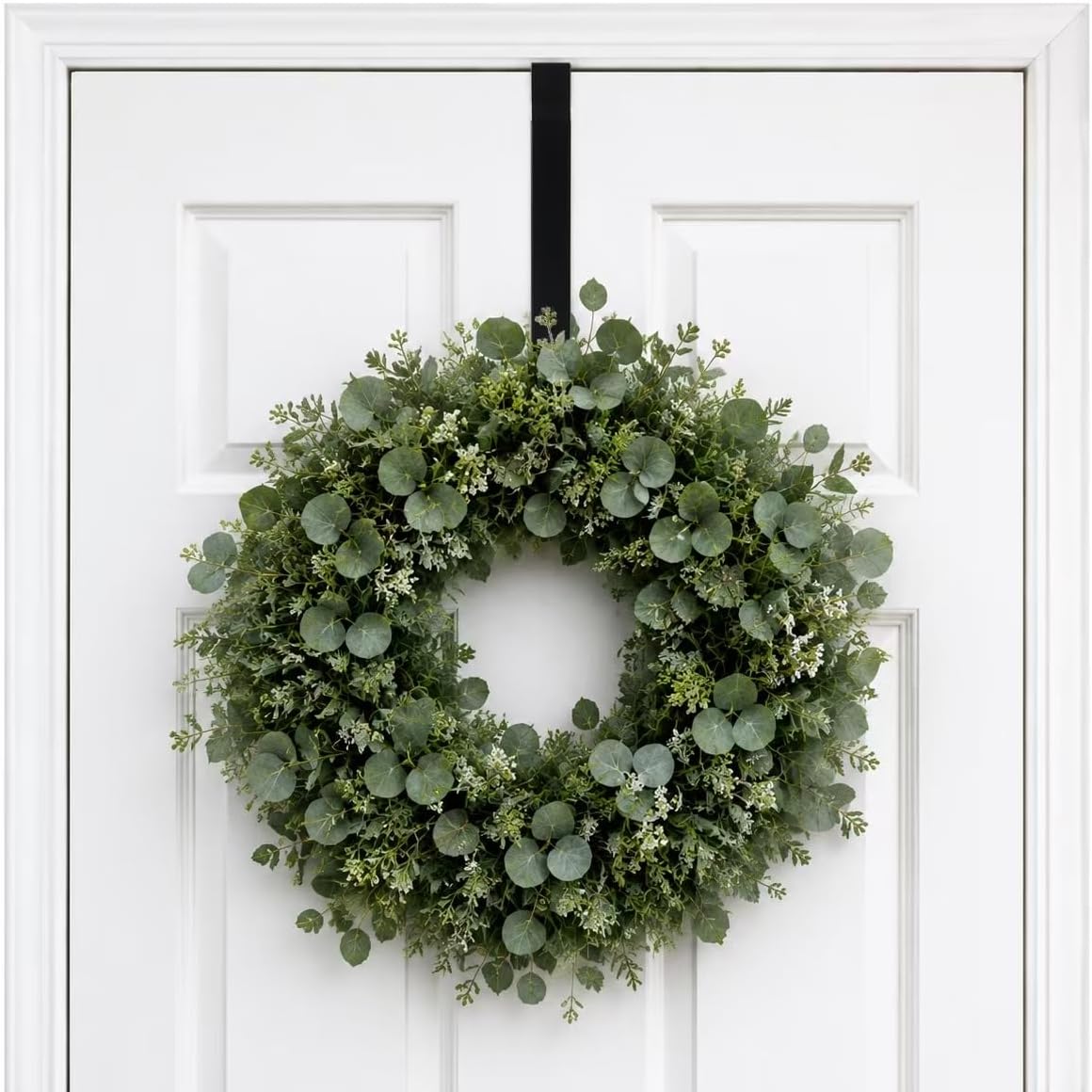 Sattiyrch Adjustable Wreath Hanger for Front Door, 14-24 Inch Ultra Thin Hook Heavy Duty Wreath Holder Supports up to 22 lbs,Black