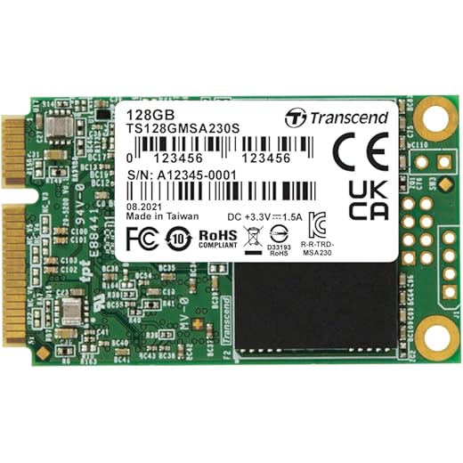 Transcend 128GB mSATA Internal SSD - mSATA SSD 230S Solid State Drive - with DDR3 DRAM Cache, Read/Write - up to 550/400 MB/s - TS128GMSA230S