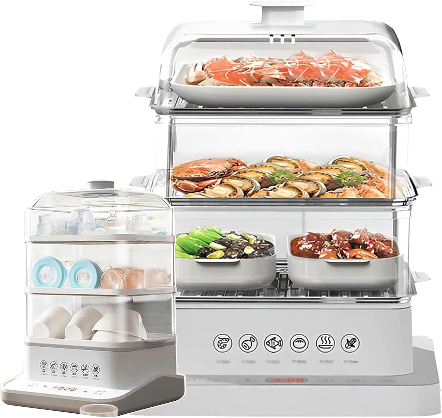 Food Steamer(40L), 360° Steam Cycle Electric Steamer, 3 Tier Detachable Steamer + 800w Foldable + 12h Reservation + Anti-Dry Burn,for Vegetables, Meats, Fish