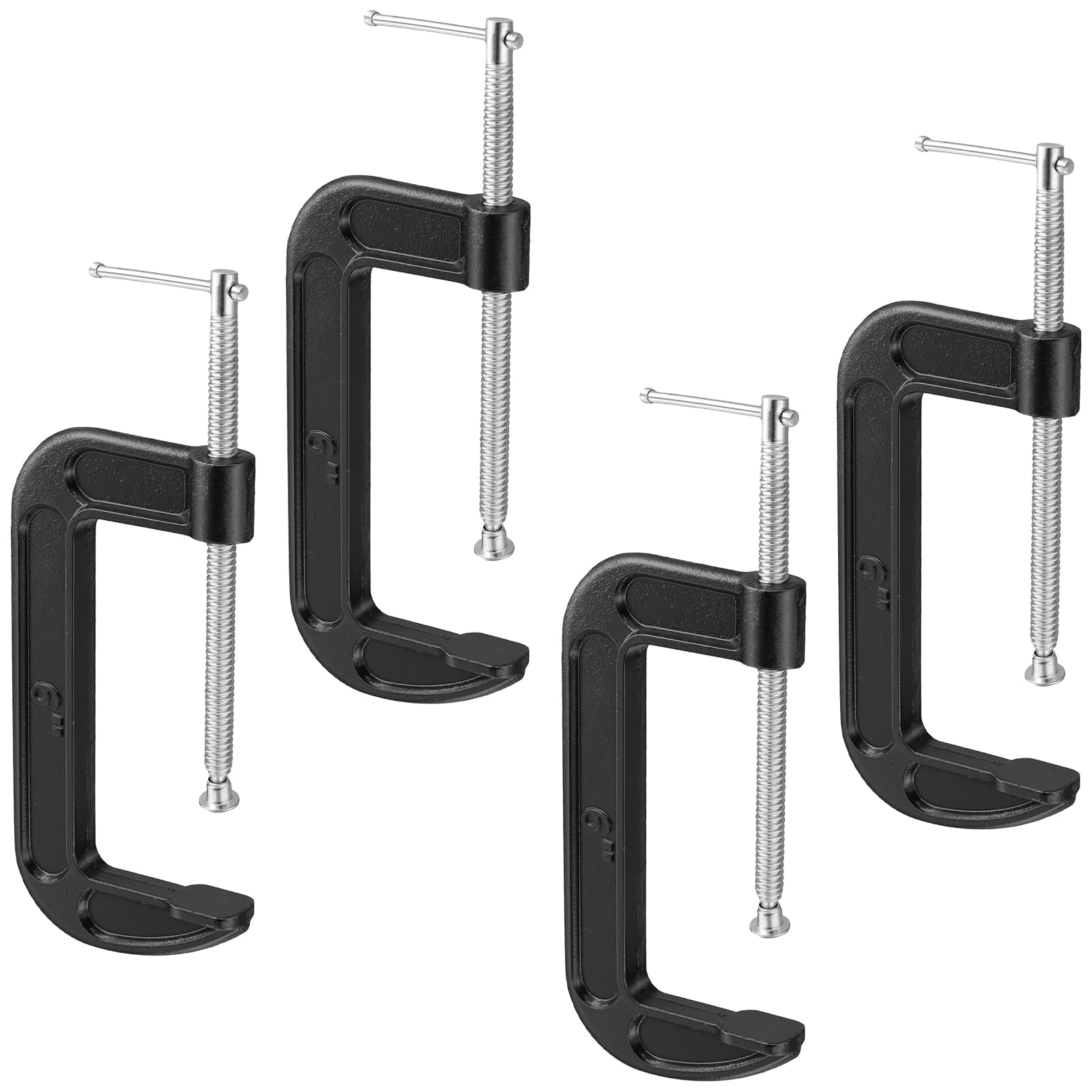 JOIKIT 4 Pieces C Clamp, 6 Inch G Clamps with Adjustable Screw for Welding and Woodworking, Black