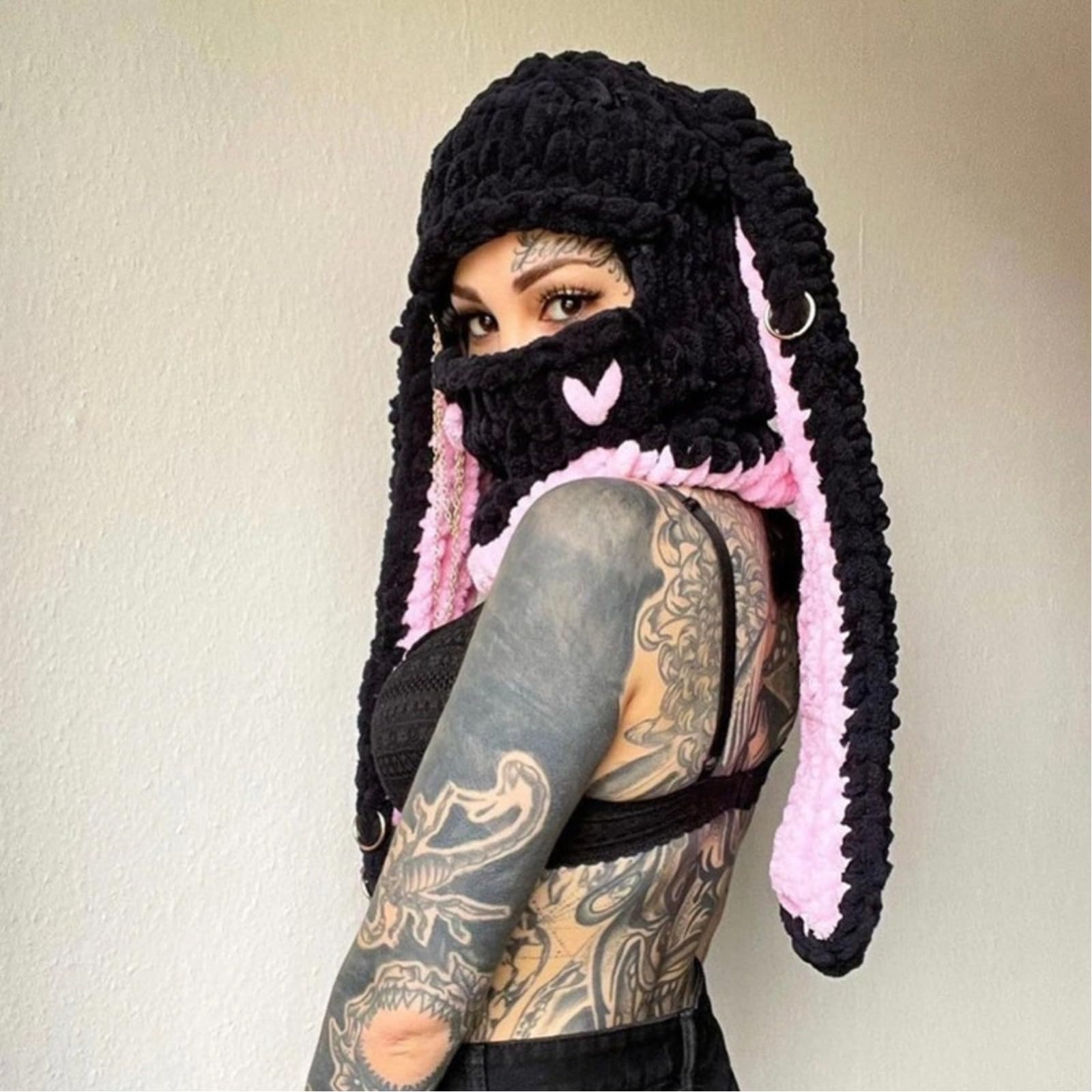 Cute Balaclava Y2K Knitted Skiing Snowboarding Mask Grunge Beanies Kawaii Long Rabbit Ear Warm Hat for Men Women
