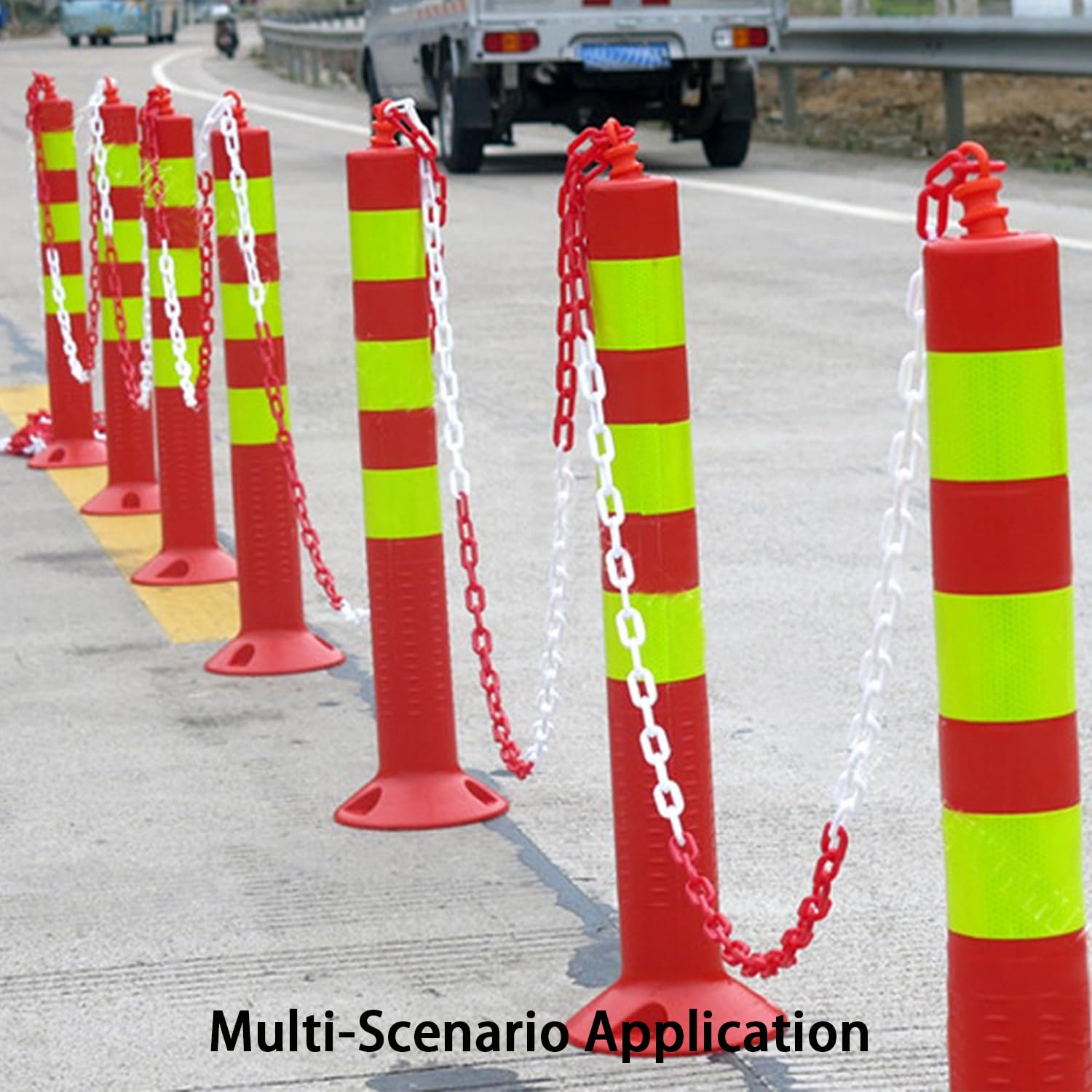 Chaîne De Signalisation En Plastique Rouge Et Blanc,50m Chaîne De Barrière Plastique De 6 Mm d'Épaisseur,Avec 2 Crochets,Pour La Sécurité d'Avertissement, De Parking, De Construction, De Surfaces