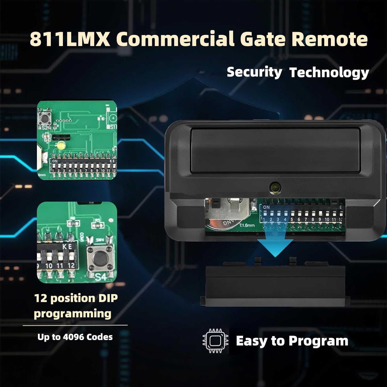 for 811LMX Gate Remote for Liftmaster - 12-Code Security Replacement for 811LM & 811LMX, Compatible with 850LM/860LM & Liftmaster Gate Openers, 390MHz/315MHz, 4 Pack