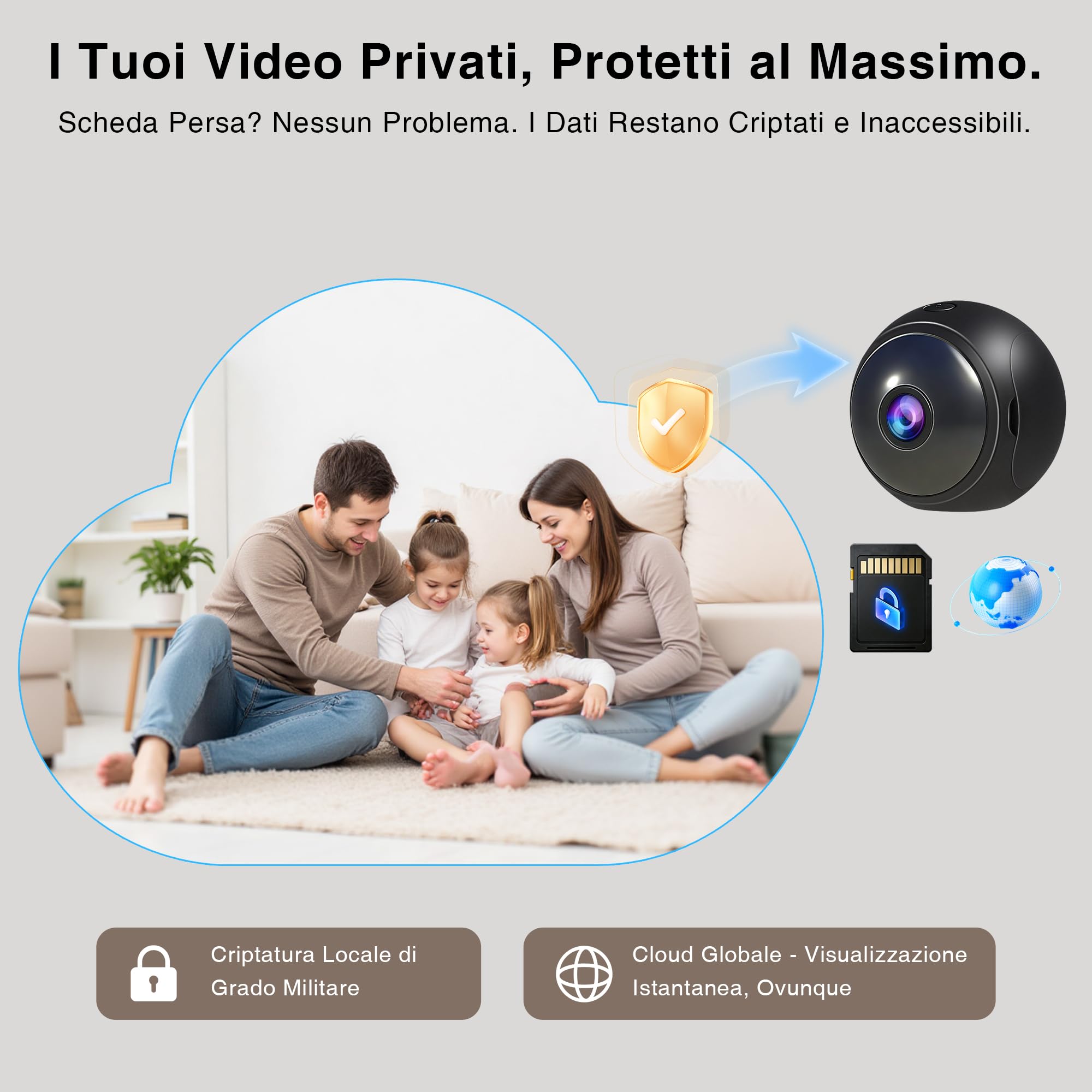 Mini Telecamera WiFi Interna 4K, Supporta WiFi 2.4/5GHz, Piccolo Telecamera di Sicurezza per Visione Notturna, 4 Ore Autonomia, Notifiche Movimento, Doppia Memoria SD/Cloud, Controllo Remoto APP