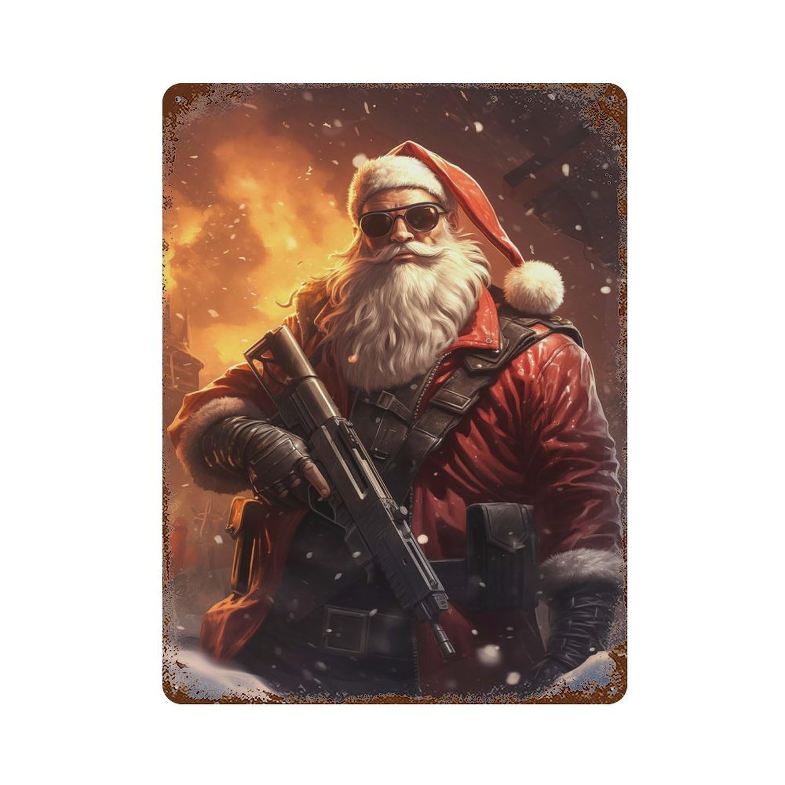 Santa Claus with A Gun Decorative Tin Sign 15.7"x11.8", Ideal for Cafe, Home Bar And Lounge Decor