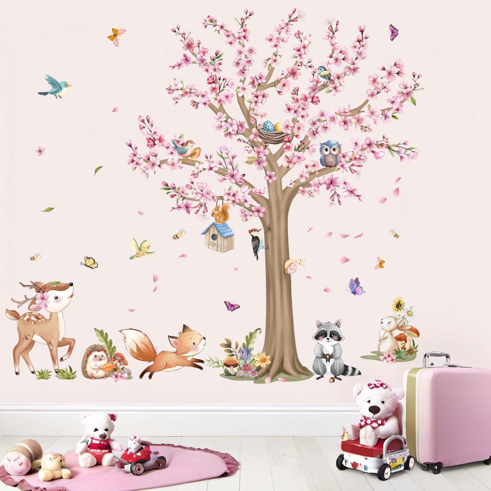 Jungle Animals Wall Decals for Girls: Peel and Stick Vinyl Deer Fox Hedgehog Wall Stickers for Baby Room Nursery Girl Bedroom - Image 2