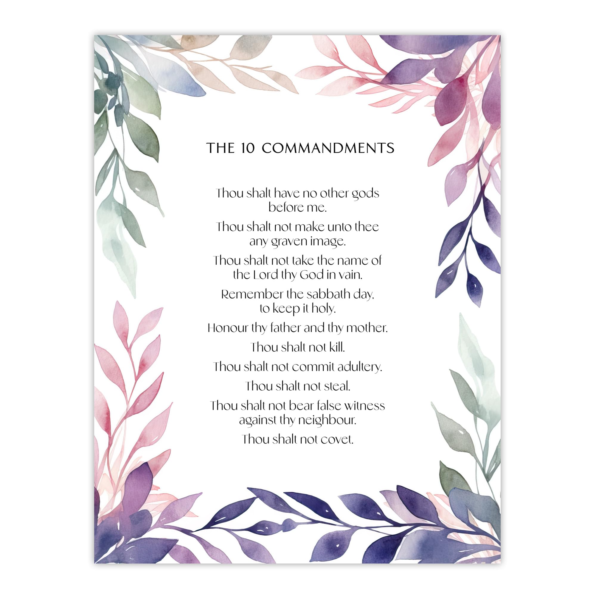 Artery8 The 10 Ten Commandments Violet Religious Exodus Old Testament Jesus Christ Christian Bible Faith God Quote Revelations Flowers Artwork Extra Large XL Wall Art Poster Print