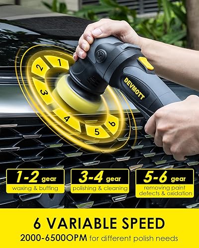 Miniatura 4 de Mini pulidora 750 W  Pulidora orbital aleatoria de 3 pulgadas con órbita de 0.47 pulgadas  Peso 4.6 libras, 6 velocidades 2000-6500 OPM  Pulidora de