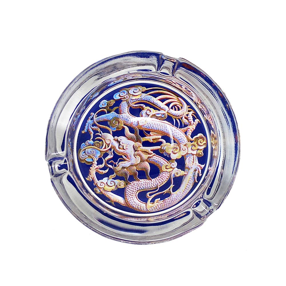 Juanxian Blue Dragon Glass Ashtray for Cigarette W4279-Blue Dragon