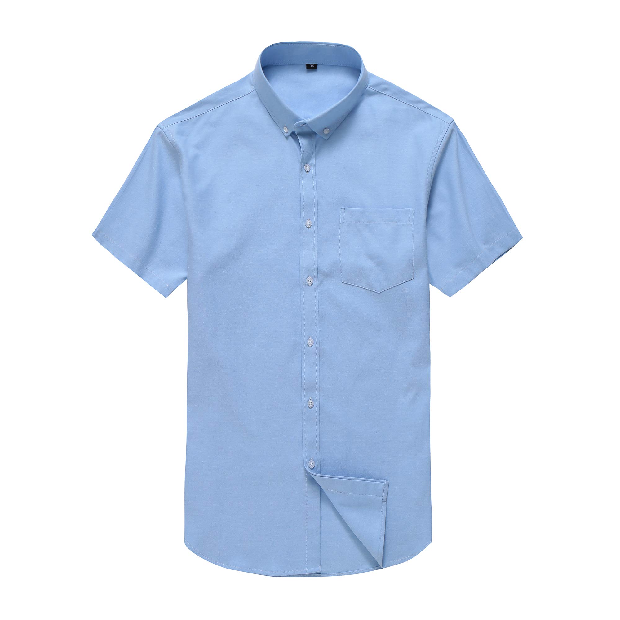 Dioufond Men's Slim-Fit Short-Sleeve Solid Oxford Shirt with Pocket