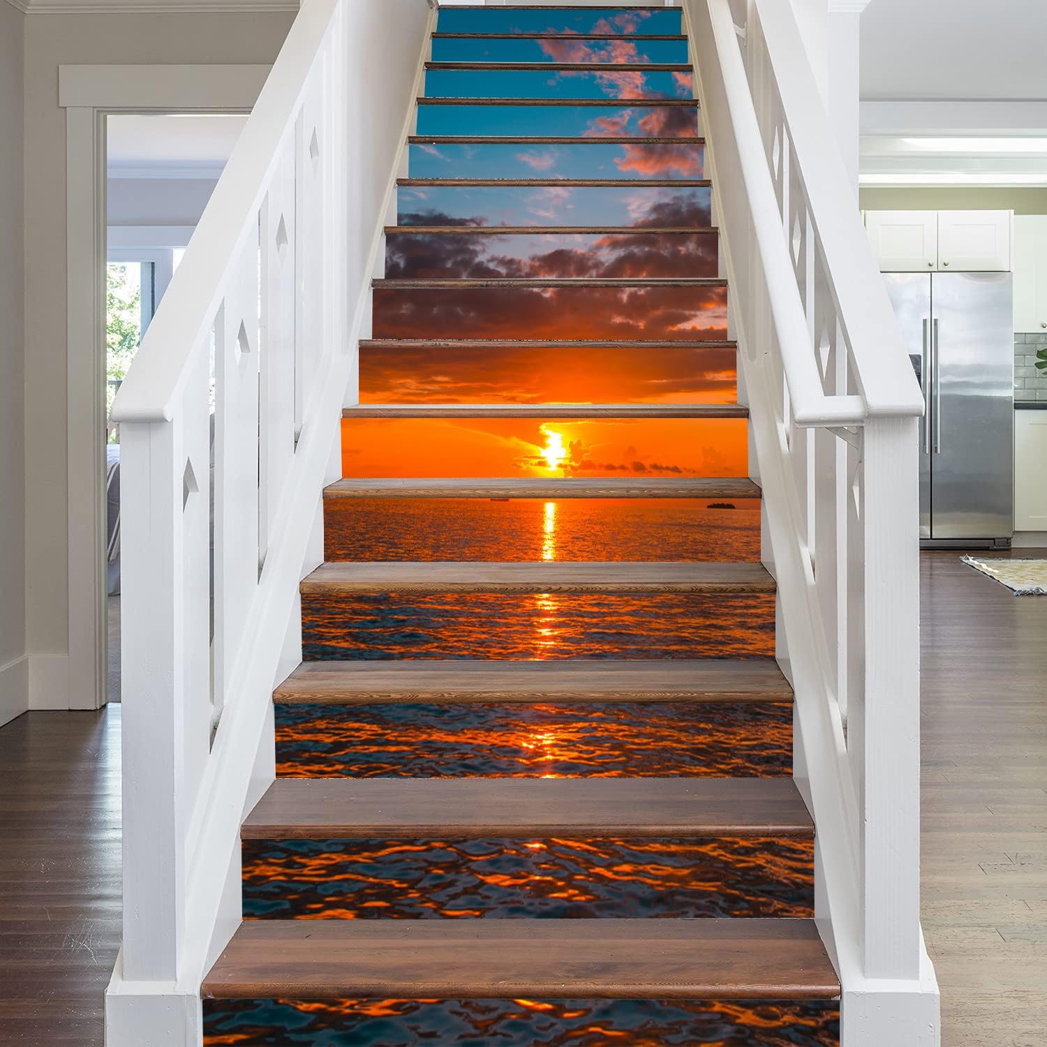 artfanke 13pcs Stair Risers Stickers Peel and Stick - 3D Amazing Nature Sunset Seascape Vinyl Self-Adhesive Staircase Sticker Decals for Stair Steps Home Decor 39.37"x7.09"