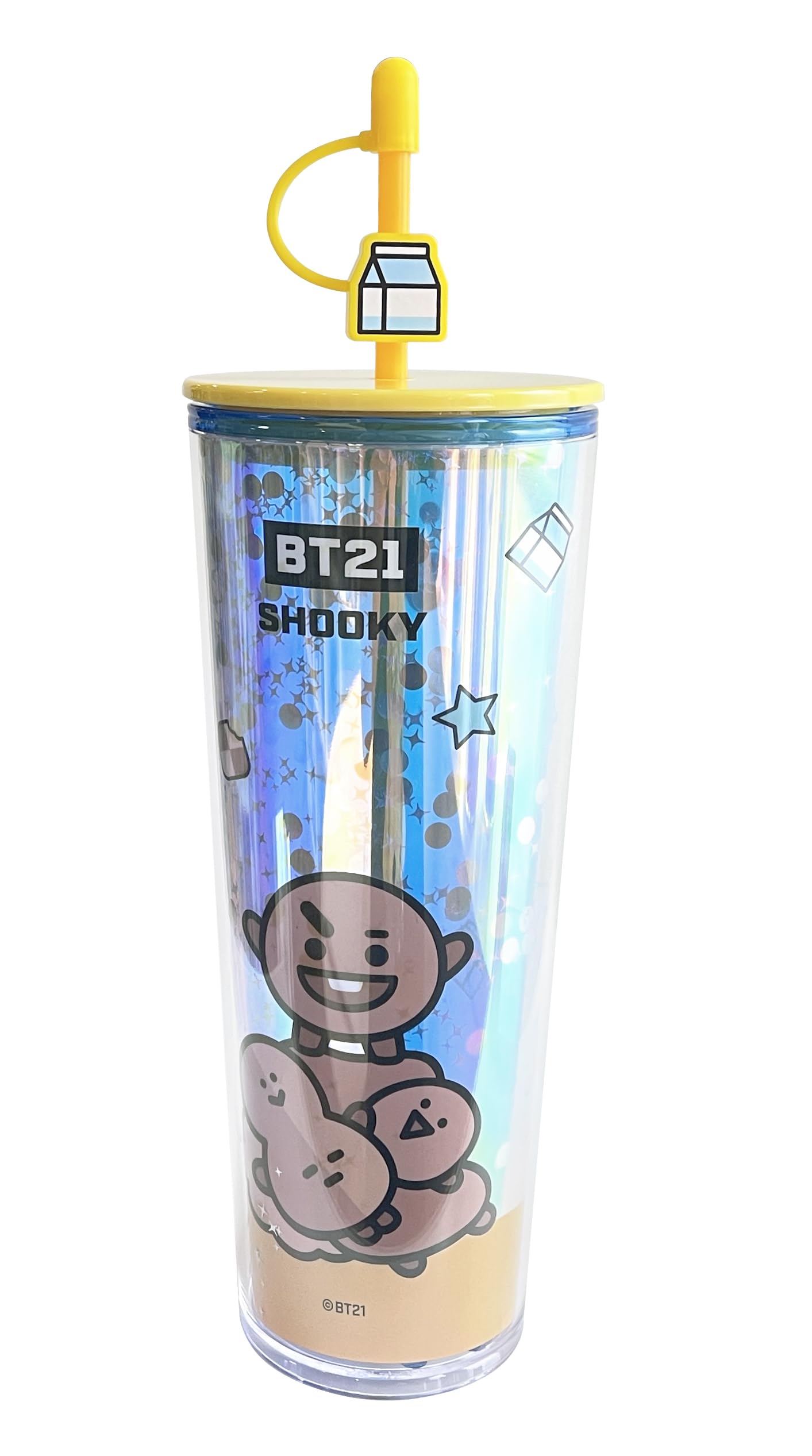 Miniso Bt21 Collection Double Wall Plastic Tumbler With Straw (800Ml)(Shooky)