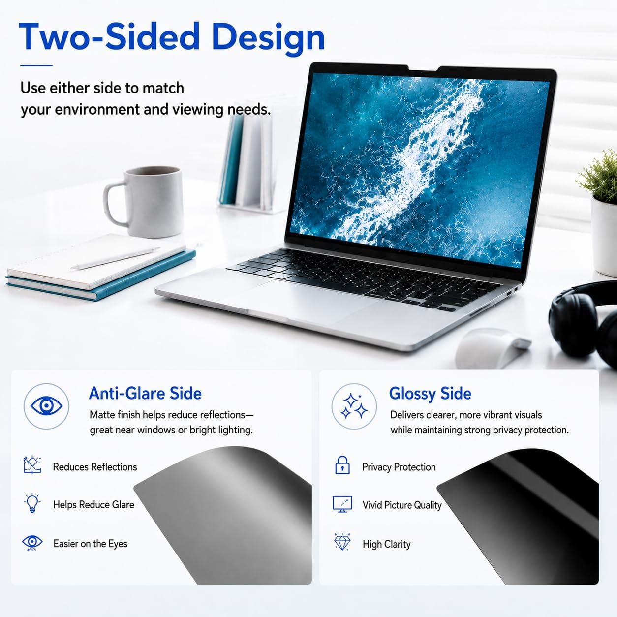 Magnetic Laptop Privacy Screen for 14 inch 16:10 Aspect Ratio, Anti-Spy Screen Protector with Blue Light Filter, Anti-Glare Privacy Filter