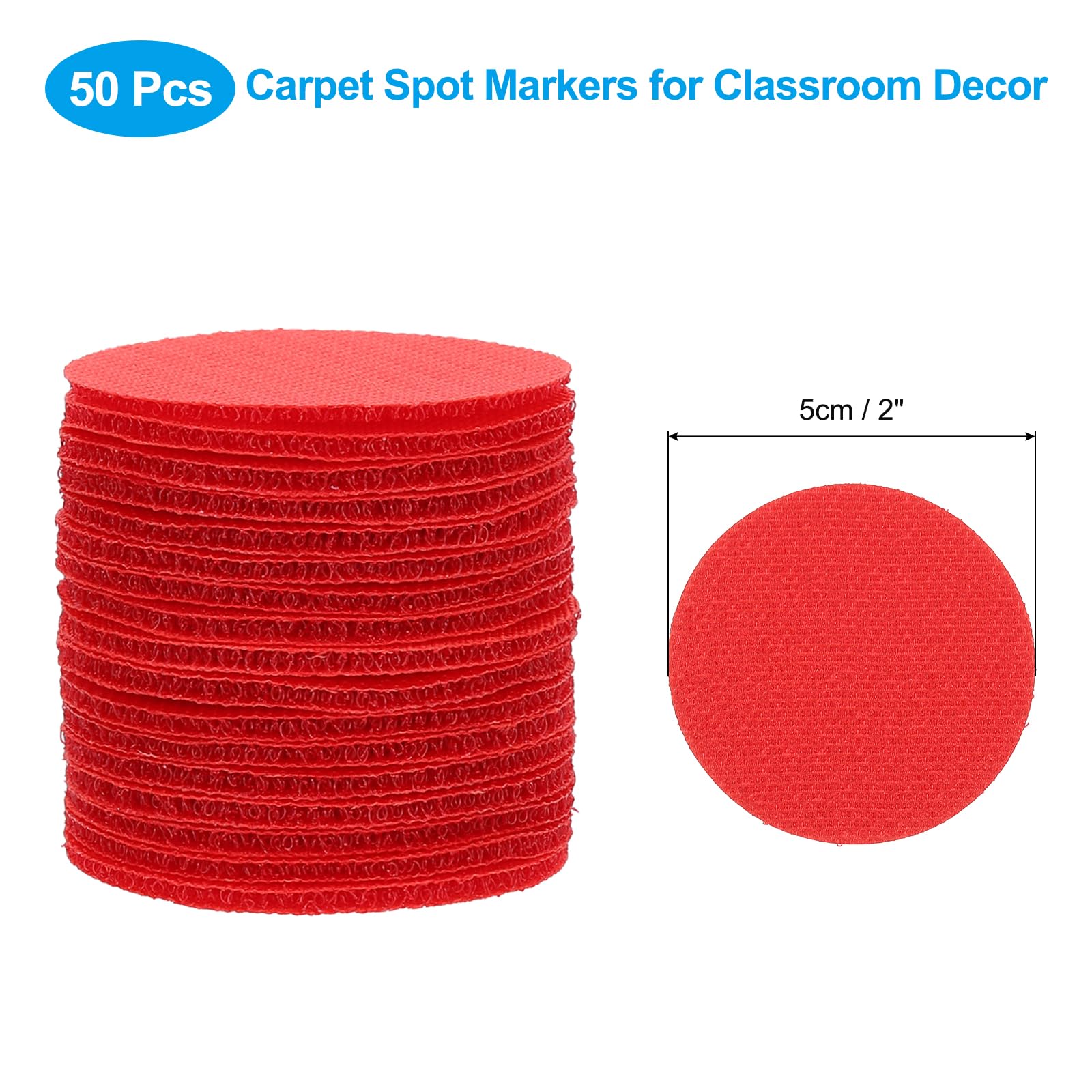 PATIKIL 2" Carpet Spot Markers, 50Pcs Circle Dot Markers Hook and Loop Carpet Spots for Decoration Elementary Preschool Teacher Red - Image 2