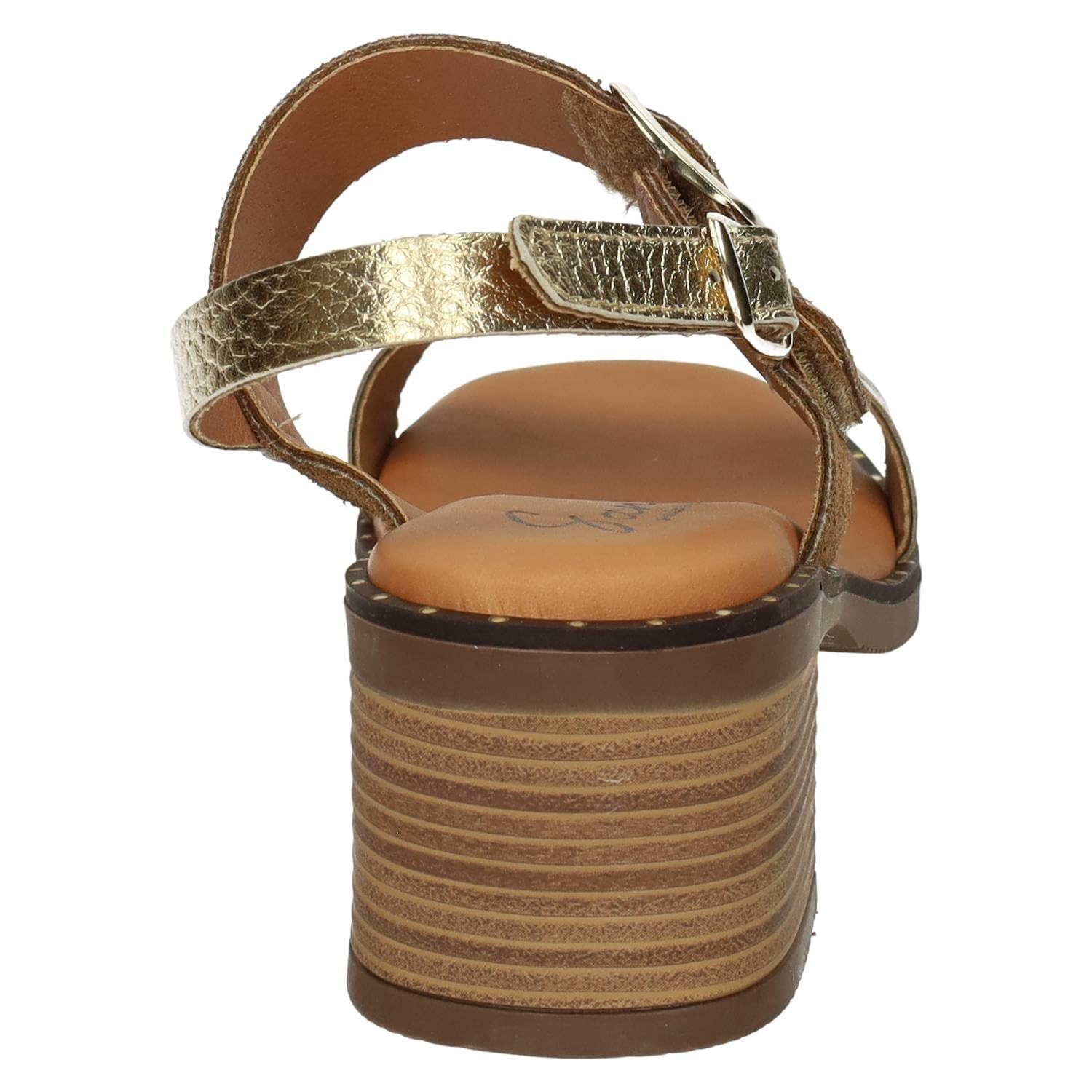 Sandali M863-T6120 Calzado de Piel Cuero Animal Print con tacón bajo, Doble sujeción y Plantilla Acolchada, Temporada Verano Mujer Sandalias