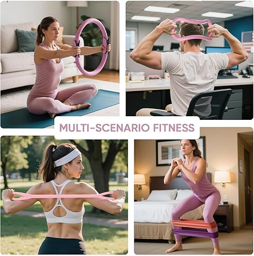 Miniatura 3 de Home Pilates Ring and Ball Set for Women with 5 Resistance Bands 13 inch Magic Circle Workout Essentials Starter Kit for Beginners, Full Body Toning