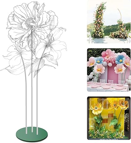 Mverse Giant Flower Stand Base and Stem, Weighted Iron Base, Flexible Pole, 3 Bendable Aluminum Pipes and Pins for DIY Paper Flowers, Wedding Arch, Party Backdrop
