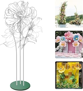 Mverse Giant Flower Stand Base and Stem, Weighted Iron Base, Flexible Pole, 3 Bendable Aluminum Pipes and Pins for DIY Paper Flowers, Wedding Arch, Party Backdrop