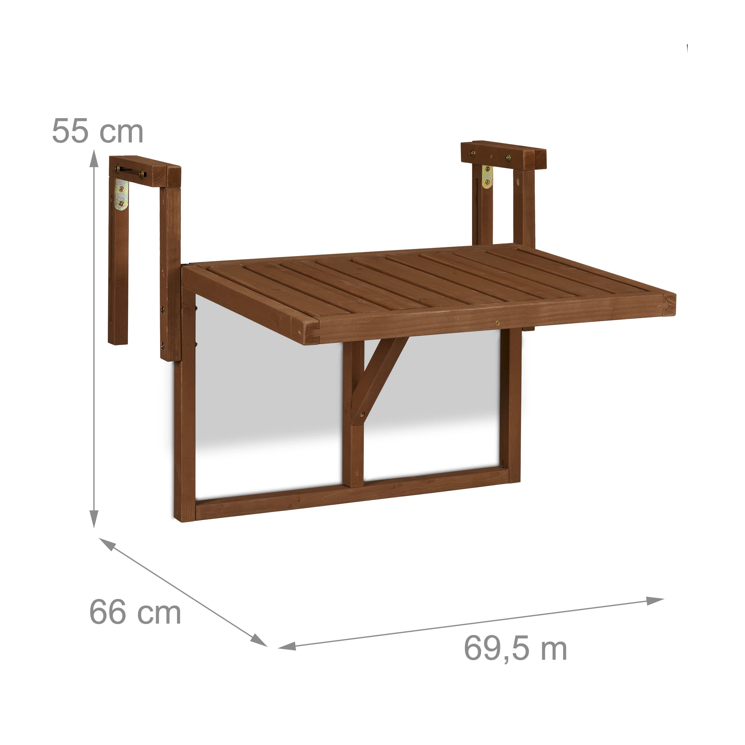 Relaxdays Tavolino Pieghevole per Balcone, da Appendere, Regolabile in Altezza, Salvaspazio, HxL 60x45 cm, Marrone Scuro