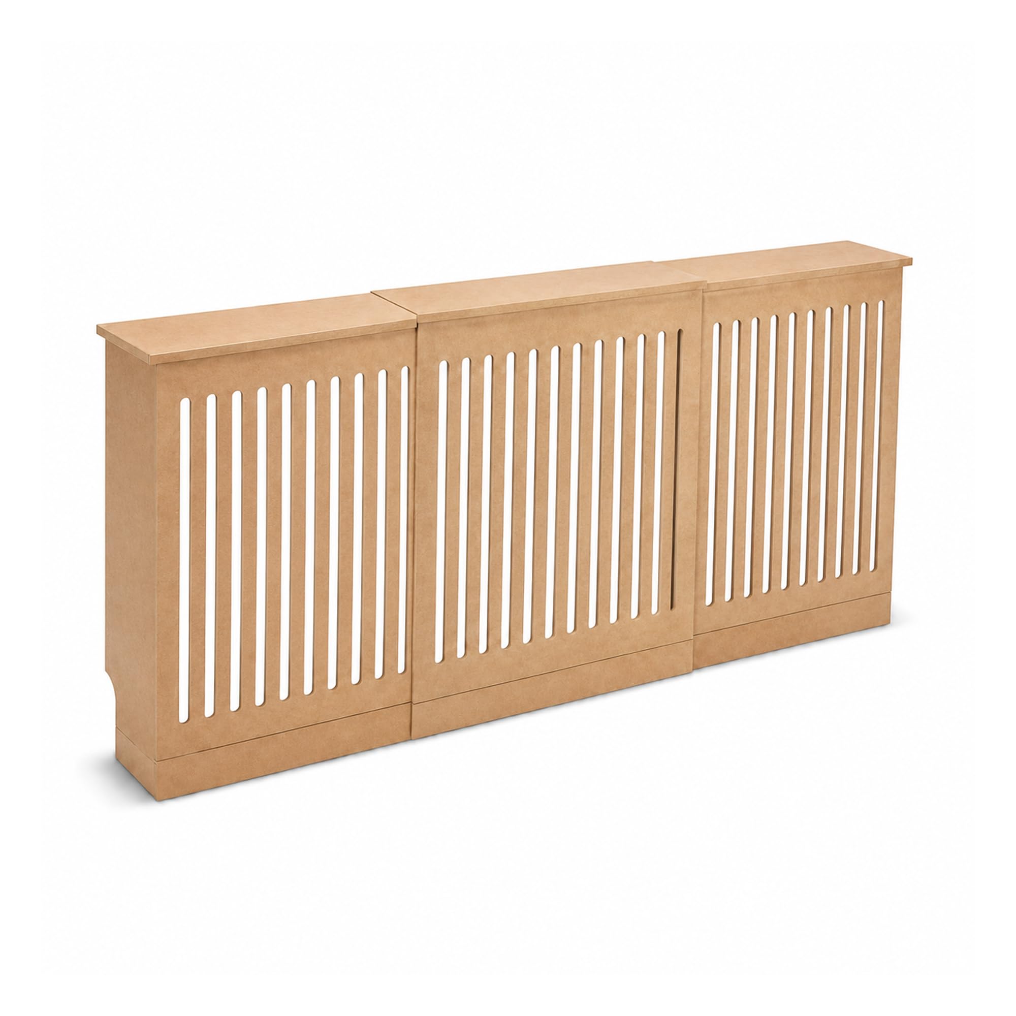 Vertical Slat Unpainted Wooden Radiator Cover with Base Riser | Sturdy Stylish Modern MDF Unfinished Rad Heater Grille Cabinet | Ready-to-paint Line Covering Slats Ventilation Guard Cab (Adjustable)