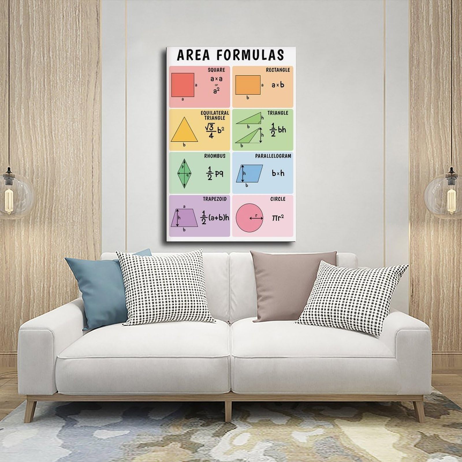 Geometrie-Poster, Bereich + Volumenformeln + 2D-Formen + grundlegende Geometriebegriffe, pädagogische Leinwand-Kunst-Poster und Drucke, ästhetische Raumdekoration, Schlafzimmer, Büro, 30 x 45 cm