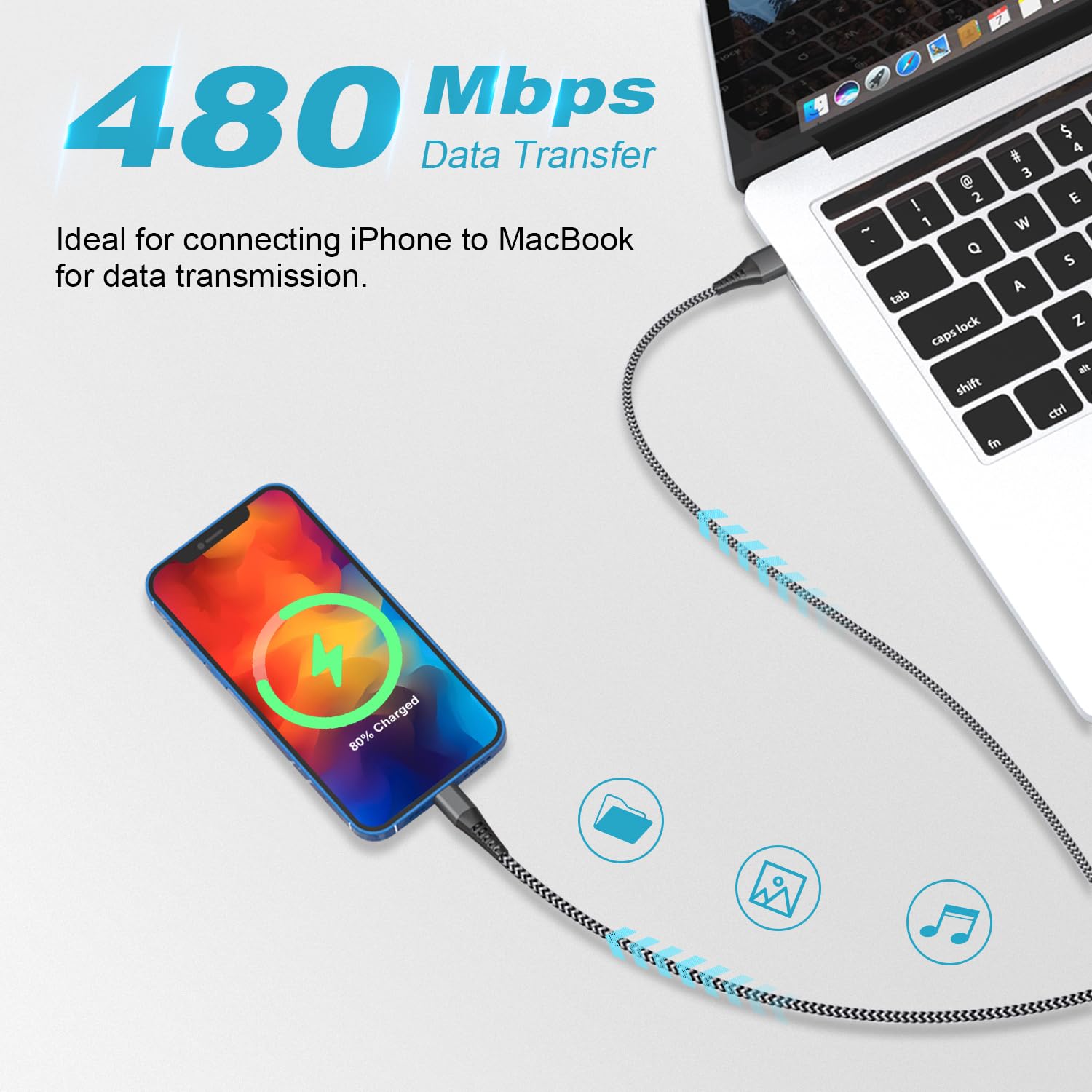 Cavo iPhone 1M 2 Pezzi [Certificato MFi], Cavo USB Lightning Nylon Cavetto iPhone per iPhone 14 13 12 11 Pro Max XS 8 7 6 iPad