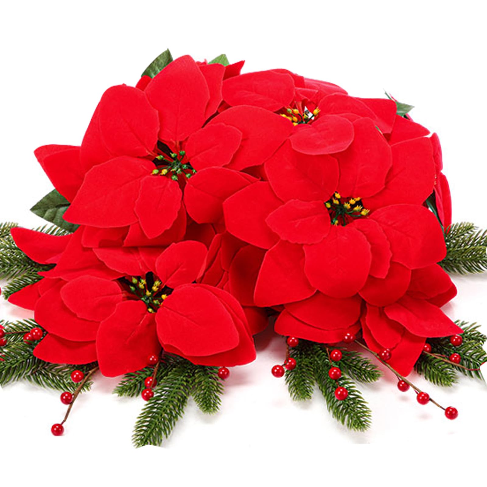 Hotop Paquete de 12 ramas artificiales de pino de Pascua de 14 pulgadas con bayas rojas, flores artificiales de Navidad para interiores y exteriores, adorno de árbol de Navidad, decoración del porche
