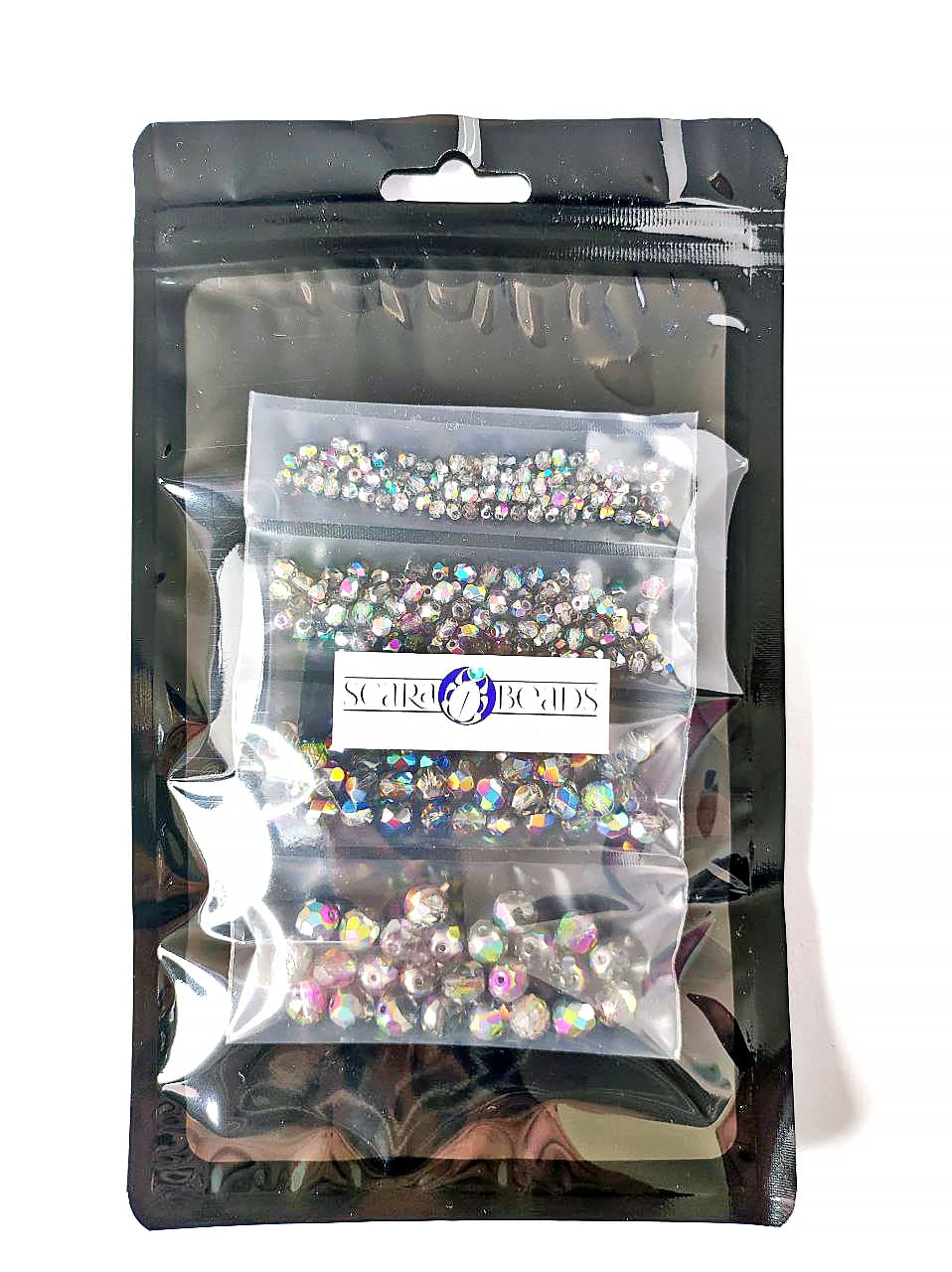 Perles De Verre à Facettes Tchèques, Fire-Polished, Rondes 3 Mm, 4 Mm, 6 Mm, 8 Mm, Crystal Vitrail, Total 275 Pièces, Set 1CFP 006 (3FP003 4FP003 6FP003 8FP003