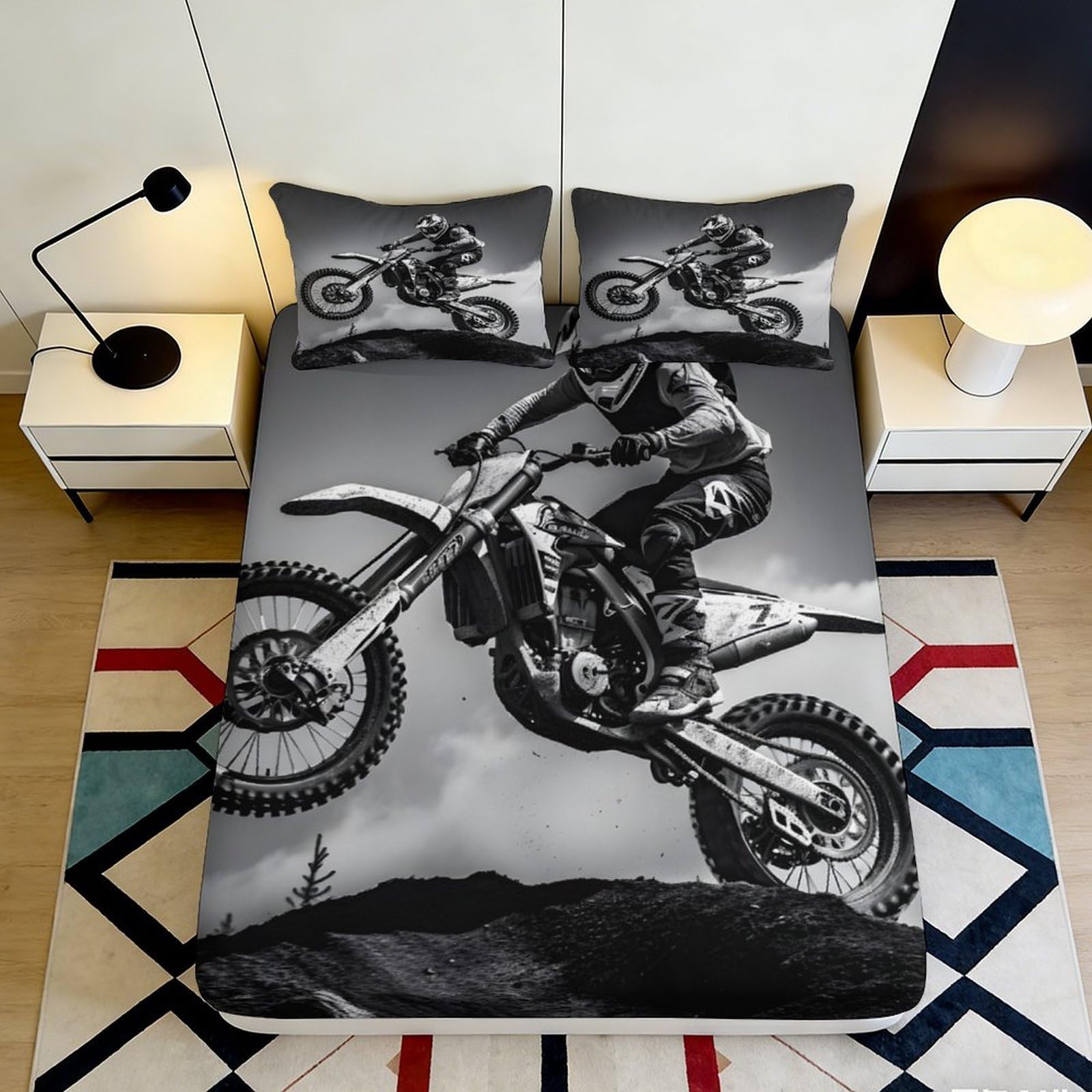 Pnayamiorkfel Style-3 3D Printed Motocross Racing Fitted Sheet Microfiber Soft Breathable Dirt Bike Bed Cover For Bedroom Dorm Decor 90X200x25cm