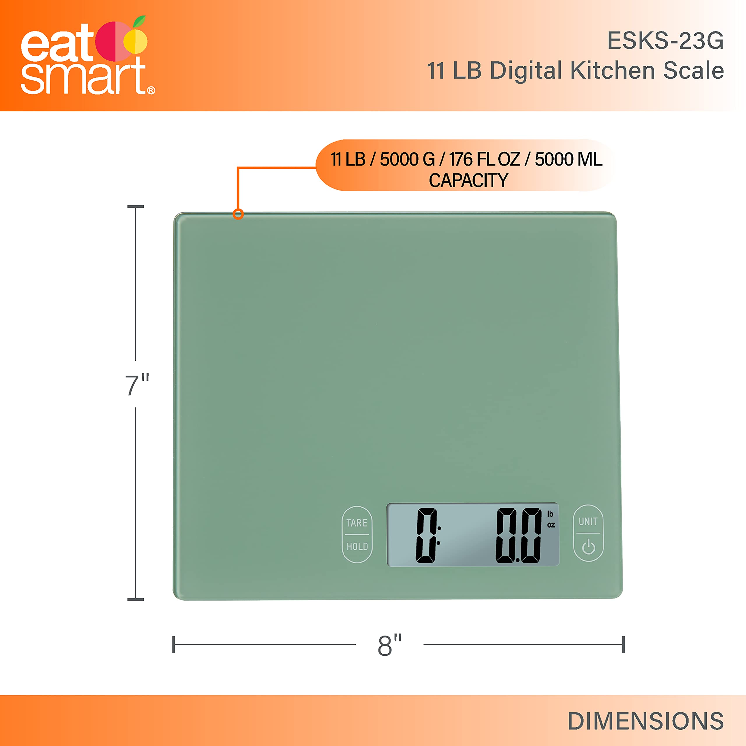 Eat Smart Eat Smart Küchenwaage aus Glas, 5 kg, Grün