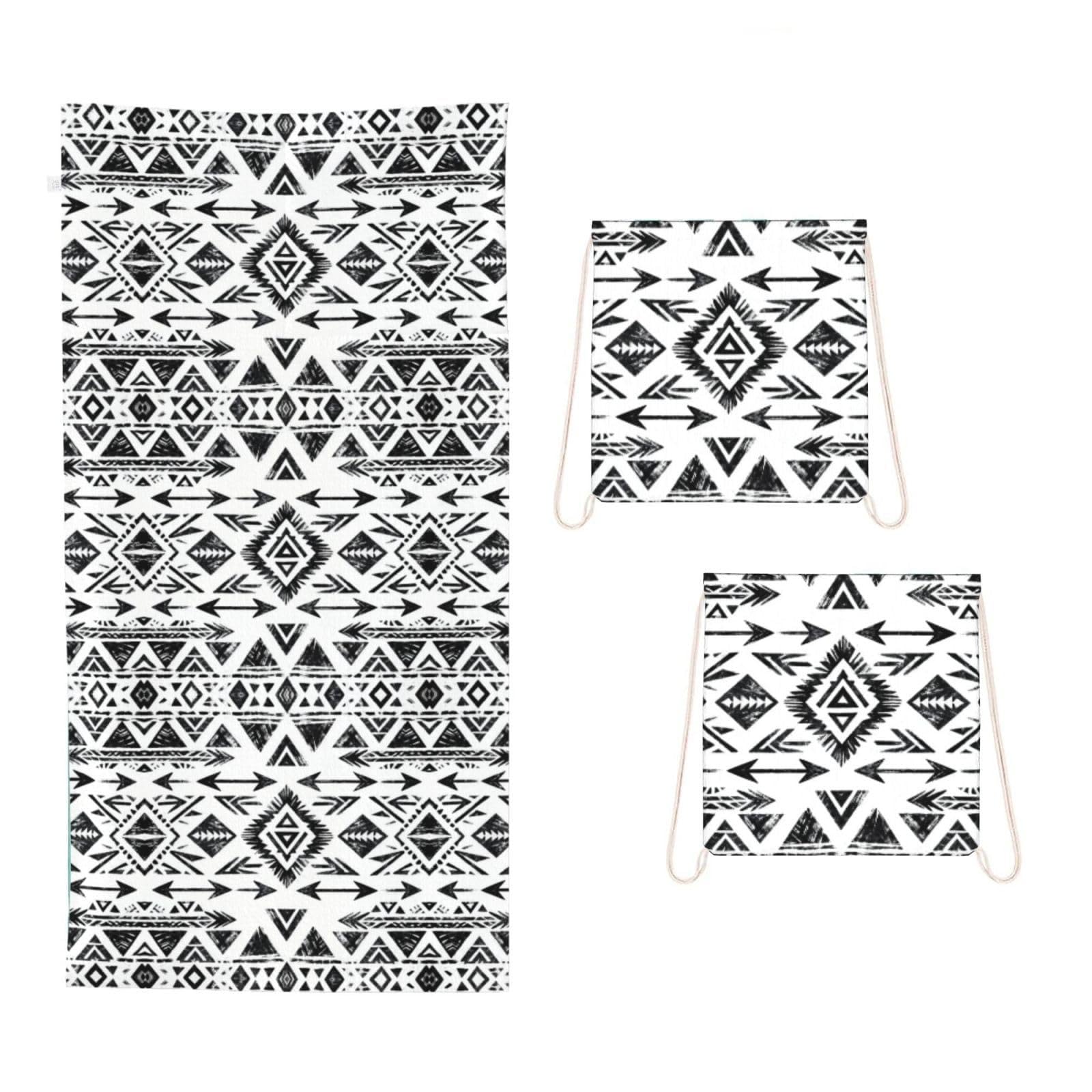 CNTDBU Tribal Arrow Print 2 in 1 Packable Towel Bag-Large Beach Towel with Stuff Sack, Super Absorbent Microfiber Travel Towel for Pool
