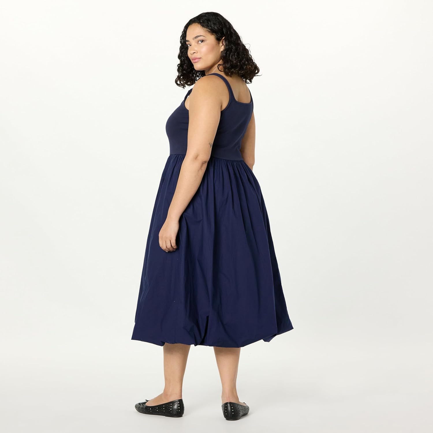 The Drop Womens Tina Scoop Neck Mixed Media Bubble Hem Midi Dress