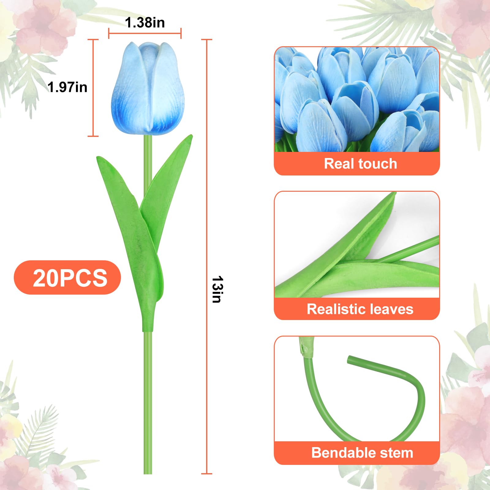 Amazon｜FLOLANG ブルー20個 チューリップフラワー、屋内造花、装飾