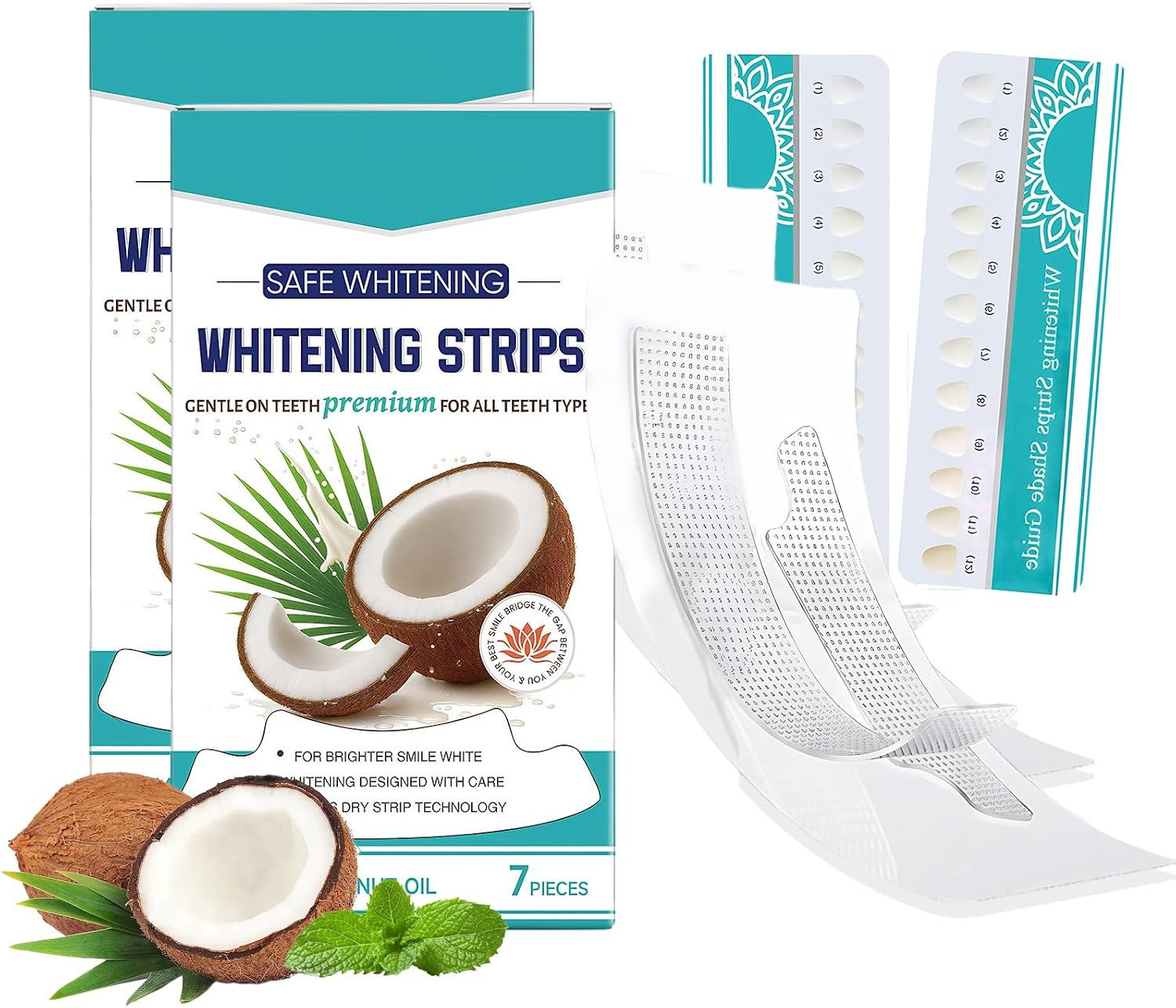 Pack of 14 Teeth Whitening Strips Coconut Mint Gentle Care for Sensitive Teeth Natural Formula and Enamel Safe