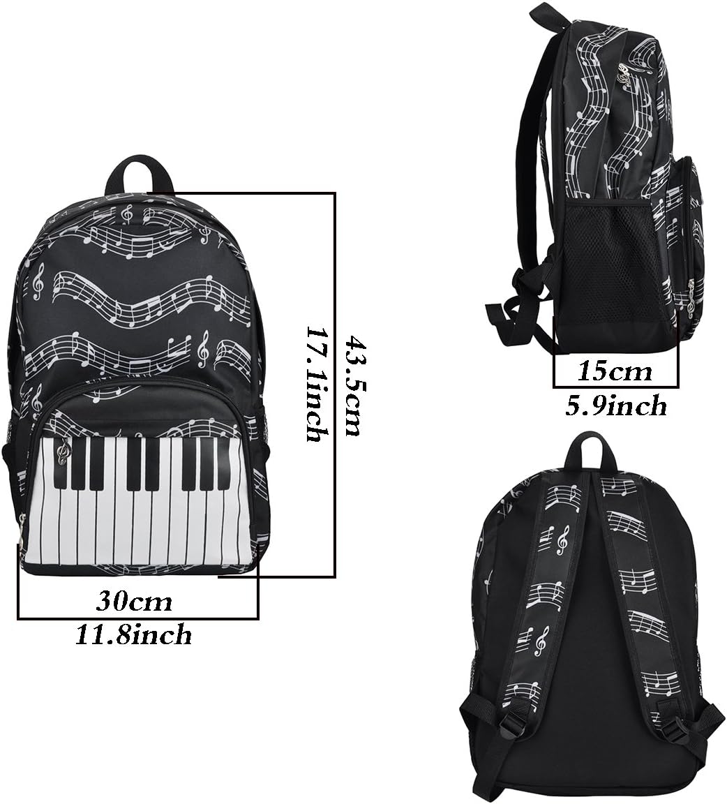 Piano Keys Music Note Backpacks,Waterproof Oxford Cloth Backpack,Outdoor/Travel Backpack for Women & Men,Shoulder Casual Travel Daypack Hiking Camping(Keyboard black) - Image 7