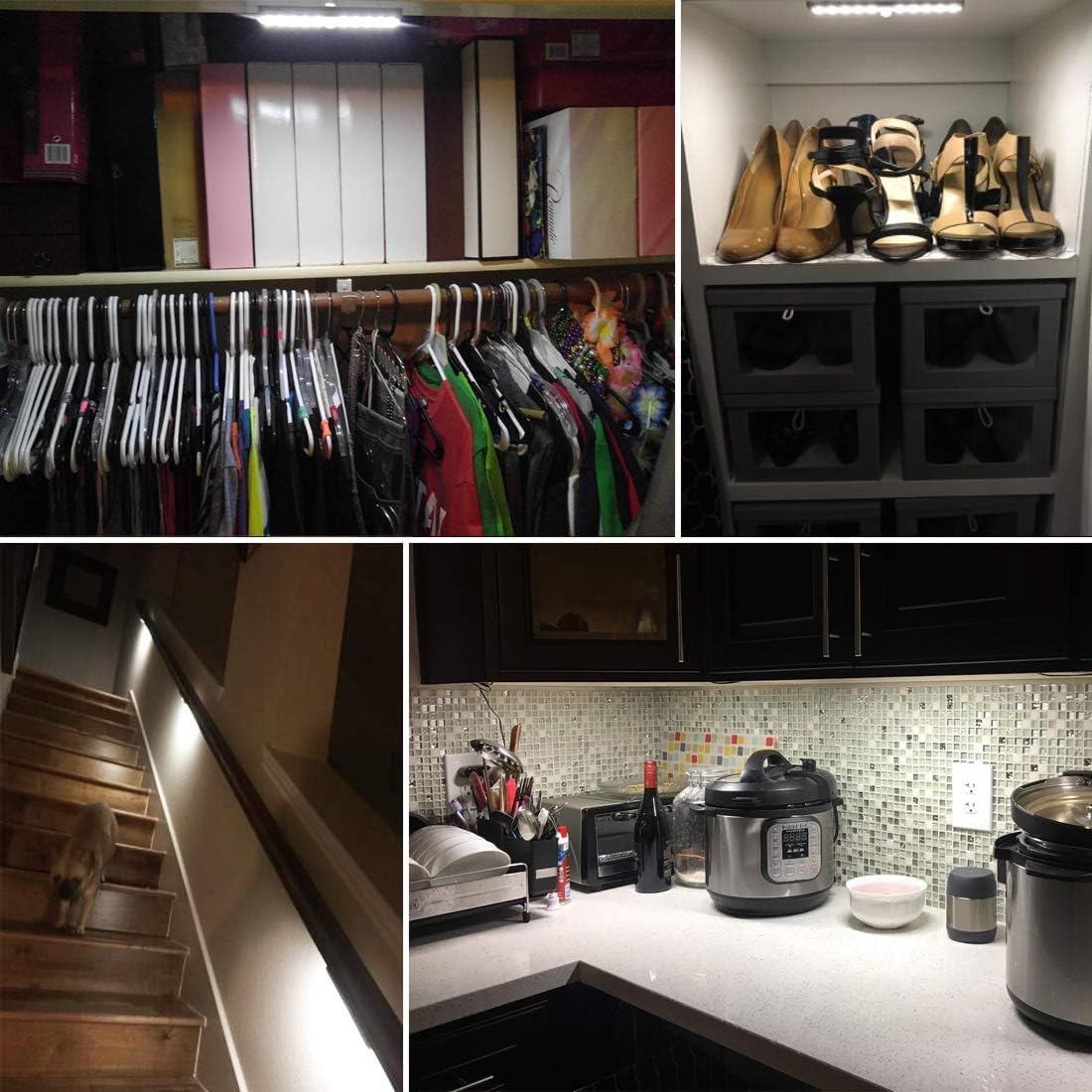 LDOPTO Schrankbeleuchtung Led mit Bewegungsmelder 4 Stück Schranklicht Schrankleuchte Led Leiste Unterbauleuchte Küche Schrankleuchten für Kleiderschrank, Treppe, Kofferraum, RV