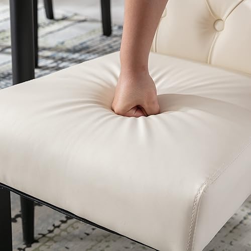 Miniatura 7 de chairus Juego de 2 sillas de comedor modernas de mediados de siglo con botón copetudo, respaldo alto, silla de piel sintética sin brazos, cómodas