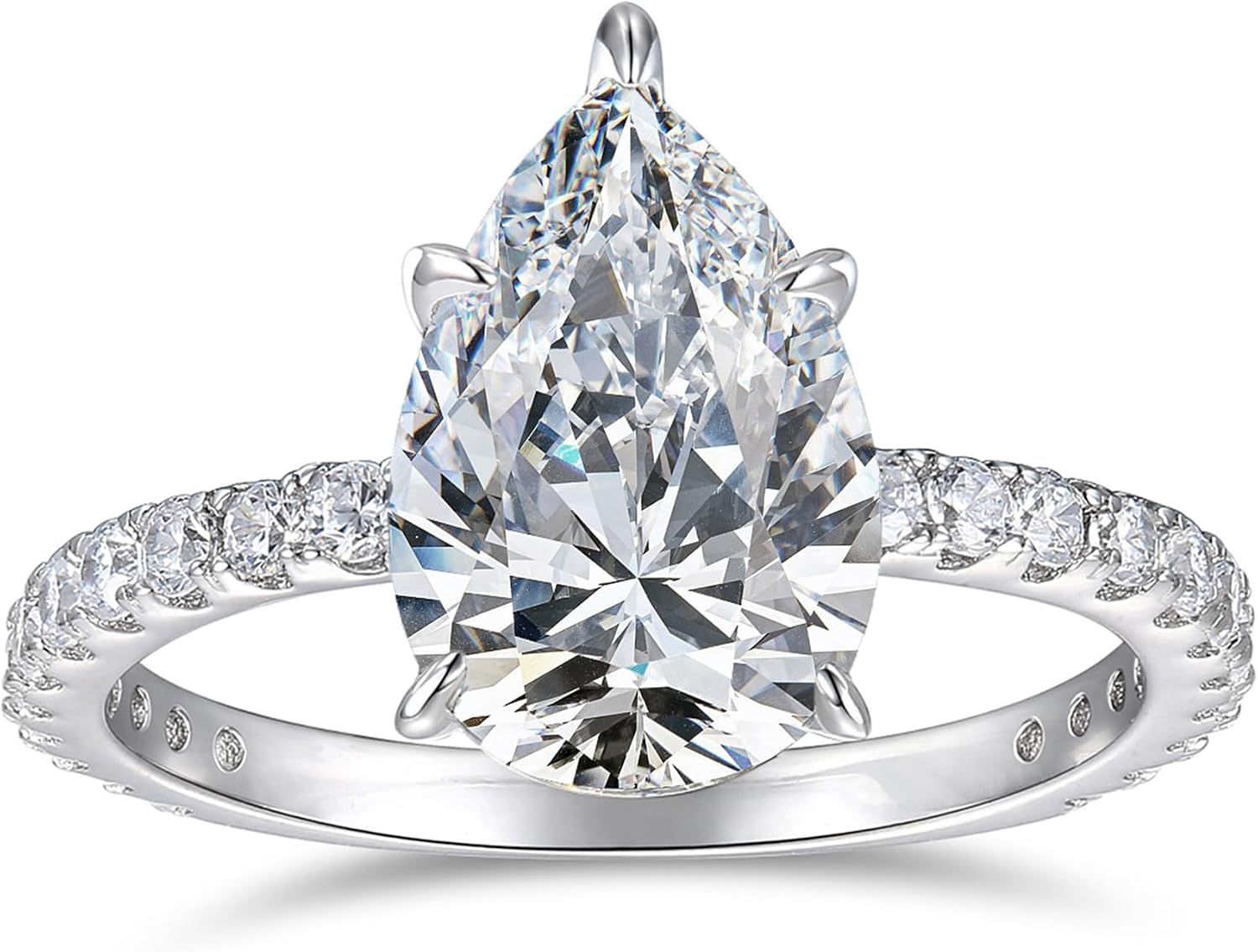 RYOOU Pear Moissanite Rings, 4 Carat Pear cut Engagement Ring, Pear