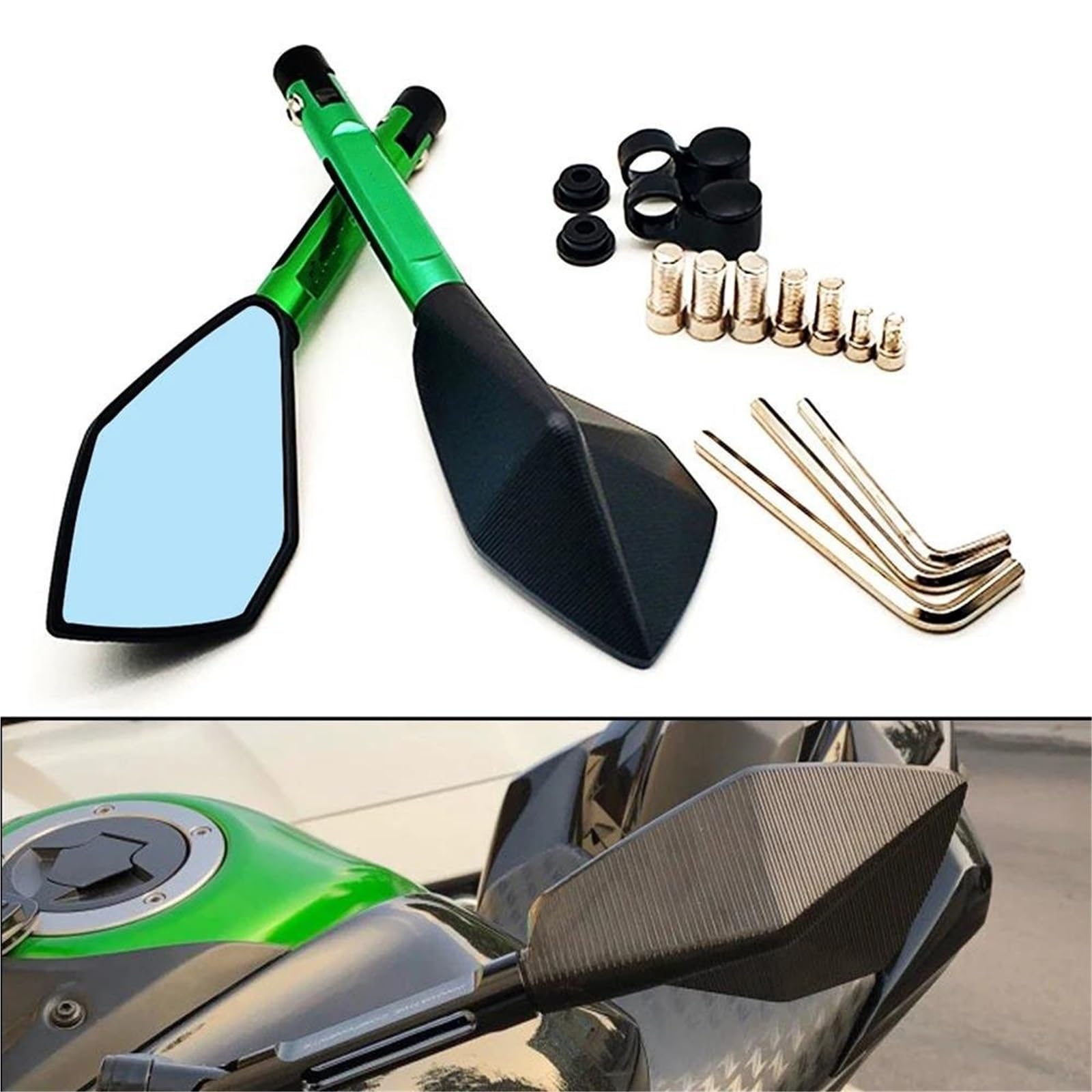 Rétroviseur Moto pour Kawasaki Z1000SX Z750 Z1000 Z650 Z900 Z800 Z250 Z 1000 SX Z 750 1000 Rétroviseurs Latéraux Rétroviseur latéral pour Moto Rétroviseur pour Mot(Vert)
