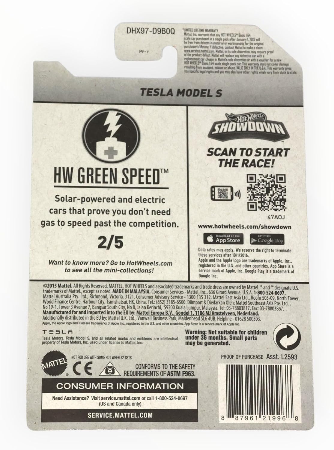 Hot Wheels, 2016 HW Green Speed, Tesla Model S Exclusive ZAMAC 242/250