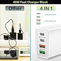 Vista 4 de Bloque de cargador USB C, cargador de pared USB C de 40 W, 4 puertos, paquete de 2 bloques de carga rápida, adaptador de corriente PD de doble