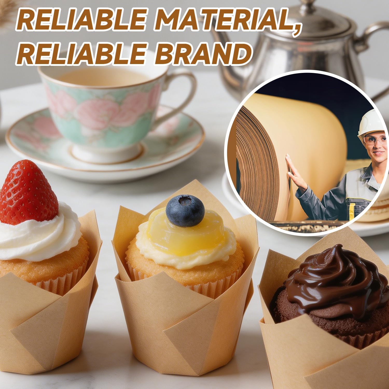 200 sztuk papierowych foremek do babeczek, rozmiar standardowy 5 cm | Naturalny, niewybielany papier pergaminowy UE, na imprezę, Boże Narodzenie i wesele, pasuje do formy do pieczenia muffinek