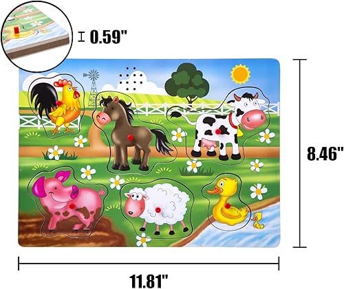 Miniatura 3 de ExploraToy Farm Animals Sound Puzzle, Wooden Chunky Puzzle for Toddlers and Preschoolers Ages 2yrs+, Kids Educational Preschool Learning Puzzles Toy