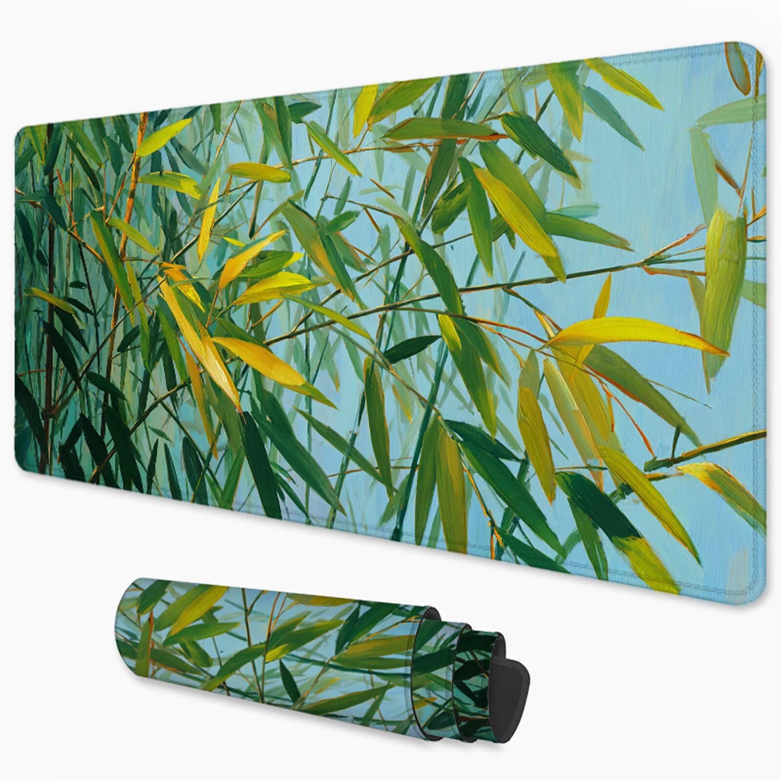 Zielona podkładka pod mysz XXL 1000 x 500 mm bambusowa podkładka pod mysz na biurko z wodoodporną powierzchnią i antypoślizgową podstawą, podkładka pod mysz do biura, komputera, poprawia dokładność i